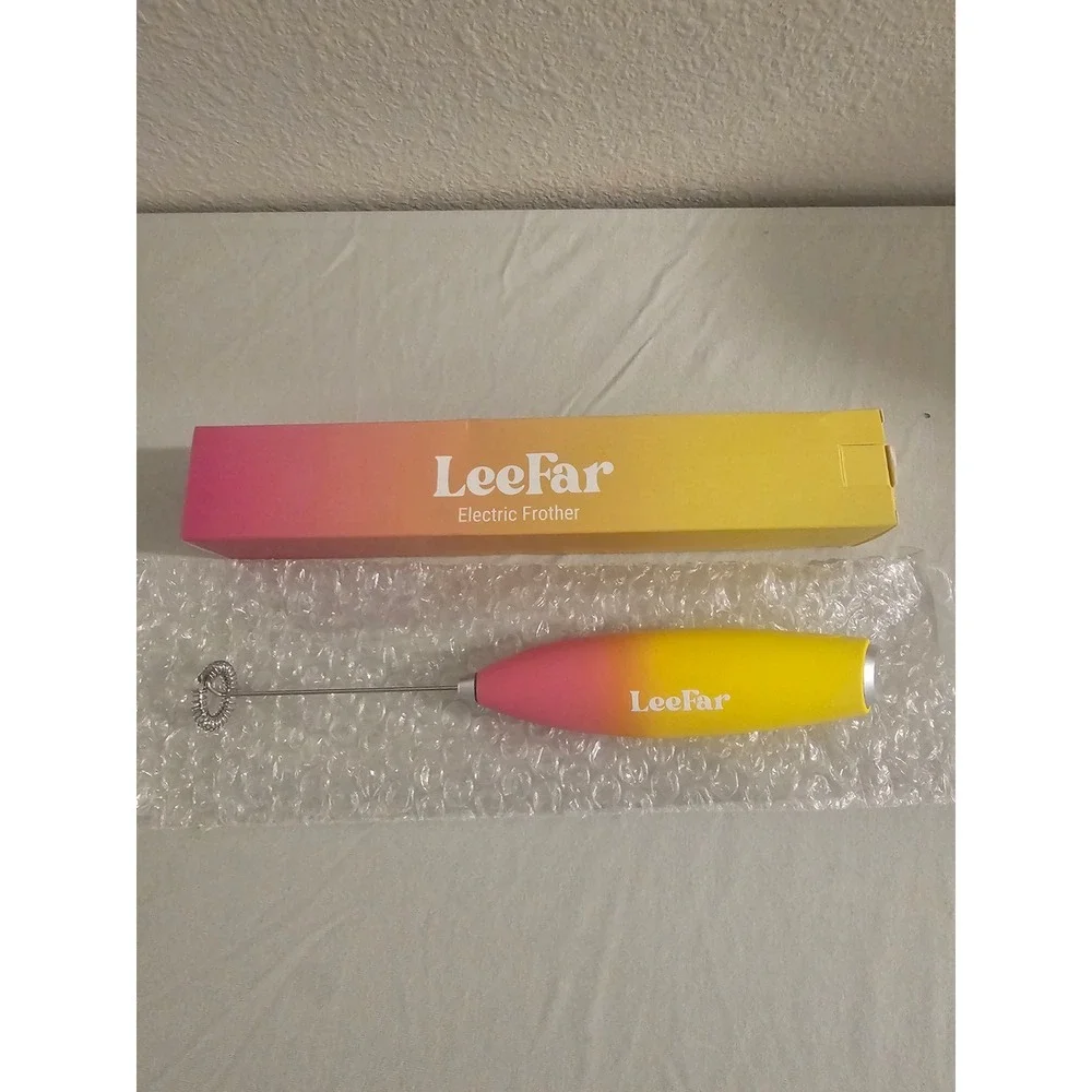 LeeFar Electric Frother Handheld Milk Foam Maker Pink Yellow Gradient 19000 RPM